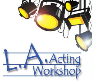 Studio lights shining on LA Acting Workshop logo